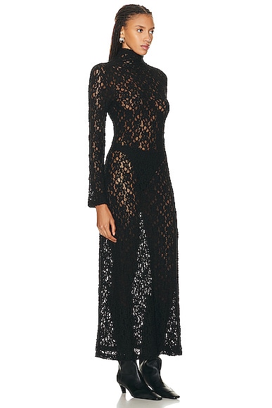 Shop Chloé Turtleneck Lace Maxi Dress In Black