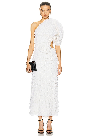 Shop Chloé One Shoulder Gown In Iconic Milk