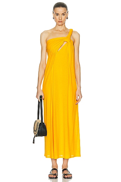 One Shoulder Cut Out Dress in Mustard