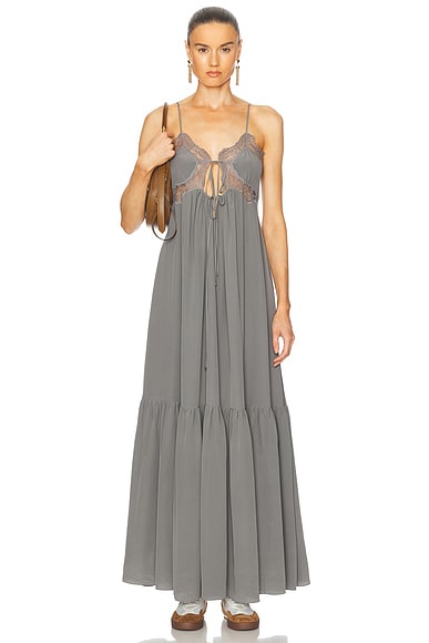 Flowy Slip Long Dress in Pearly Black