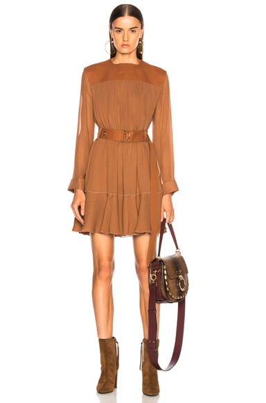 Silk Mix Mousseline Belted Mini Dress