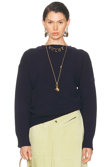 Chloe Wool Cashmere Pullover Sweater in Navy