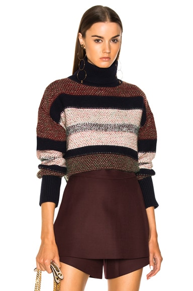 Color Block Tweed Turtleneck Sweater
