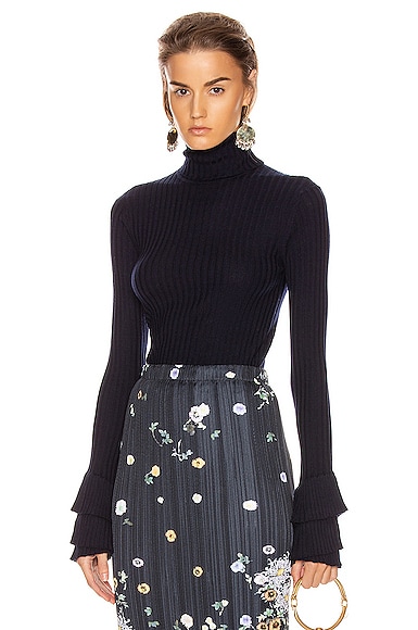 Ruffle Sleeve Turtleneck Top