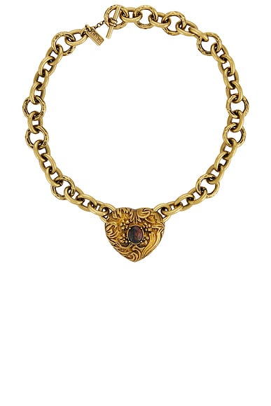 Chloe Heart Chain Necklace in Gold & Brown