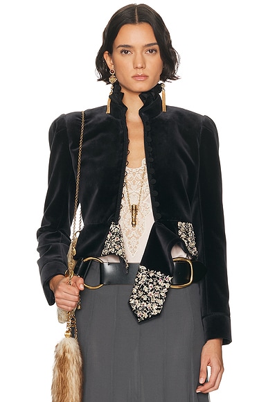 High Neck Velvet Embroidered Jacket