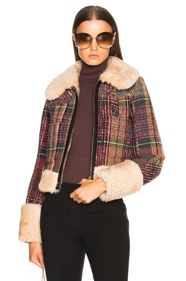Band of Outsiders Windowpane Coat with Detachable Faux Fur Collar in ...
