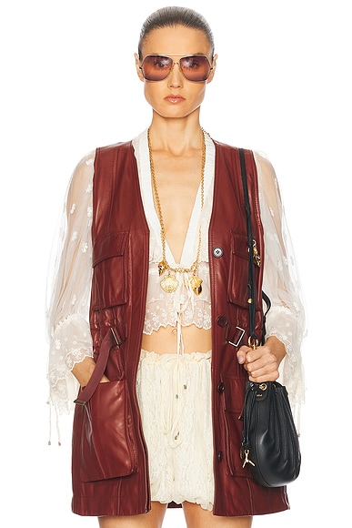 Chloe Long Belted Utilitarian Waistcoat in Faded Mahogany