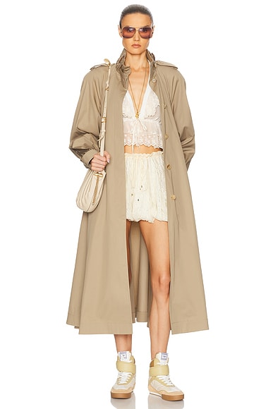 Chloe High Neck Long Trench in Soften Brown