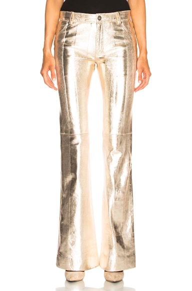 Metallic Texturized Leather Flared Pants