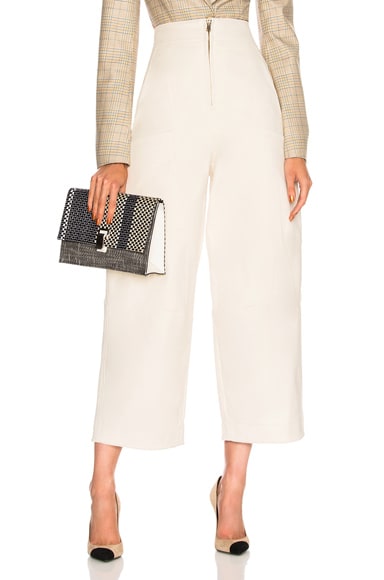 Stretch Cotton High Waisted Wide Leg Pants