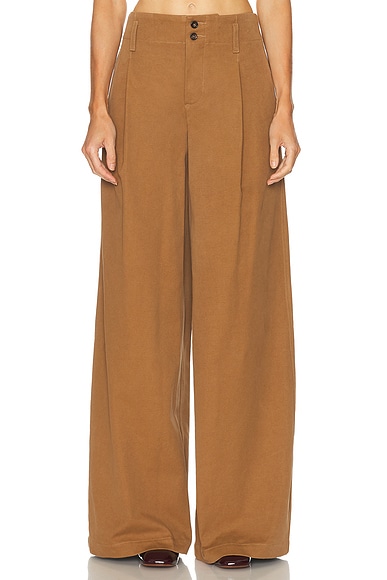 Chloe Cotton Canvas Wide Leg Pant in Mustard Brown