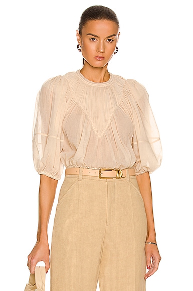 Chloe Cropped Gathered Puff Sleeve Top in Neutral