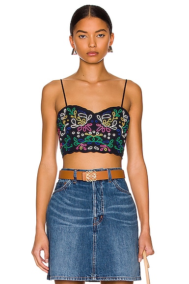 Spaghetti Strap Embroidered Cropped Top