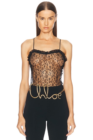 Chloe Floral Lace Embroidered Tank Top in Black