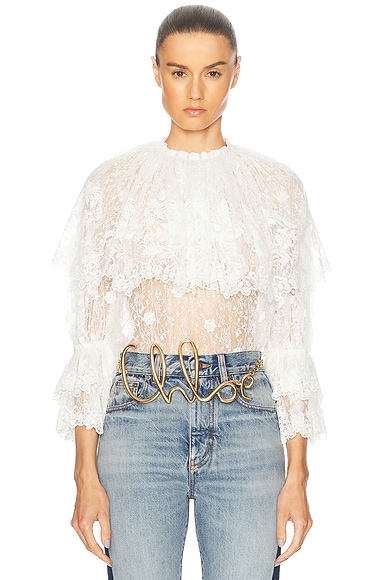 Chloe Floral Lace Embroidered Top in Iconic Milk
