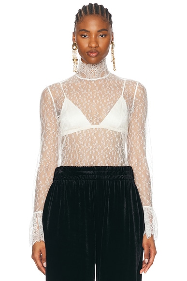 Wolford Floral Lace Mock Neck Long Sleeve Top in White | FWRD