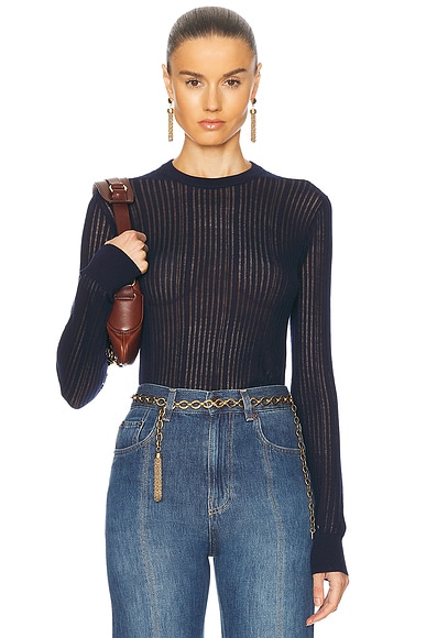Chloe Crewneck Long Sleeve Top in Navy