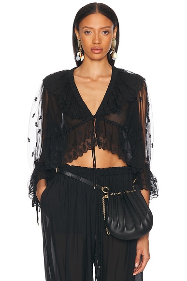 Chloe Embroidered Blouse in Black | FWRD