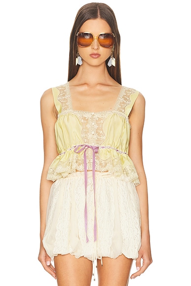 Chloe Square Neck Lace Trimmed Tank Top in Powder Yellow