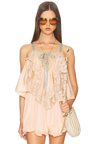 Chloe Silk Ruffled Tank Top in Clay Pink