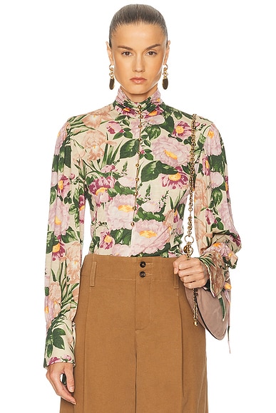 Printed Wool Jersey Top