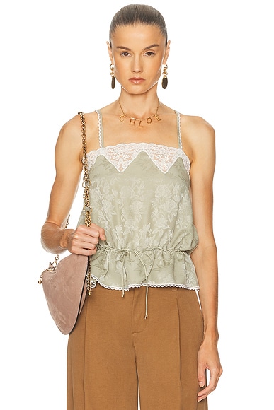 Chloe Silk Roses Jacquard Top in Clear Green
