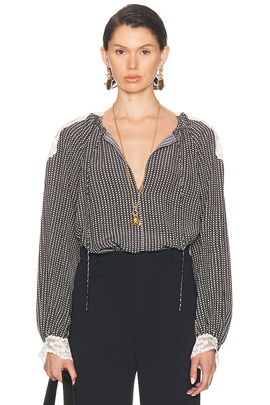 Chloe Geometric Crepe De Chine Blouse in Black & White