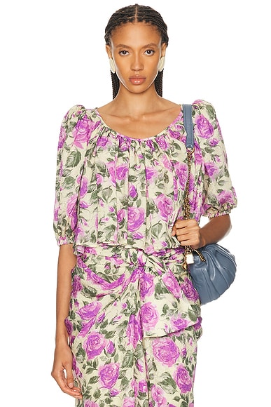 Cropped Flowy Puff Sleeve Top