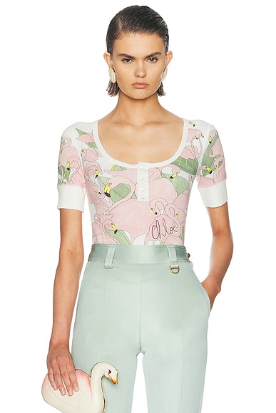 Chloe Swan Printed Top in Iconic Milk