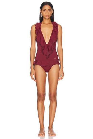 Zimmermann Devi Plunge V Wire Bra Bikini Top in Patch