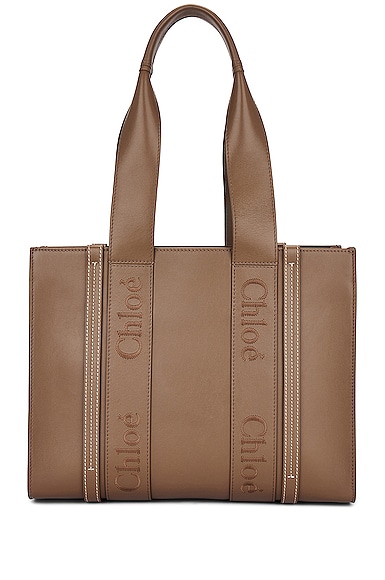 Chloé Chloe Womens Army Green Woody Medium Leather Tote Bag