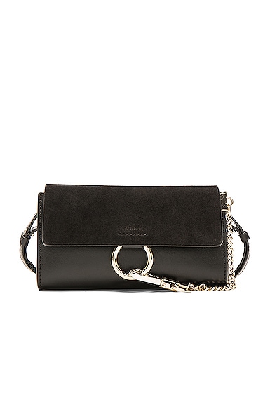 Chloe Leather Faye Suede Calfskin Strap Wallet in Black FWRD