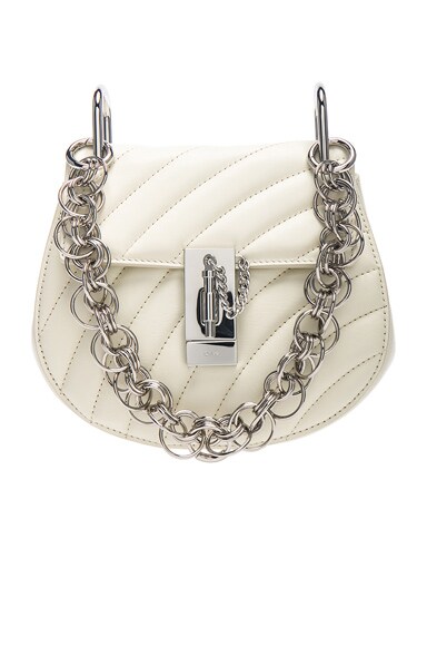 Chloe Mini Drew Bijou Quilted Smooth Calfskin Shoulder Bag in Natural White FWRD