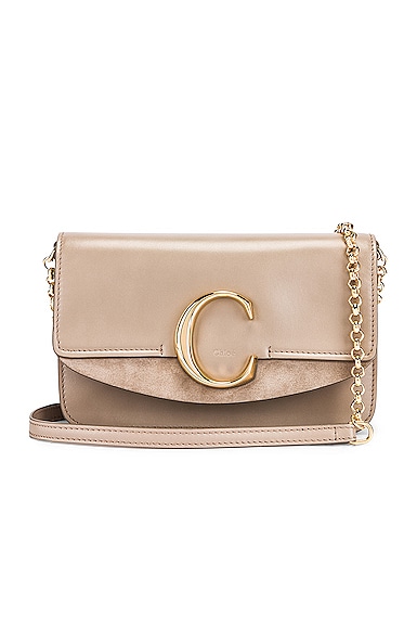 Chloe Motty Grey Calfskin Leather and Suede C Chain Clutch Bag