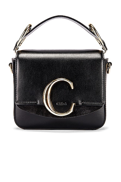 Chloe Mini C Box Bag in Black FWRD