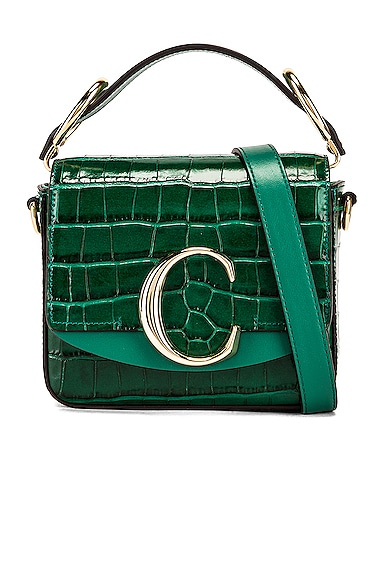 'Mini C' Croc-Embossed Leather Crossbody Bag