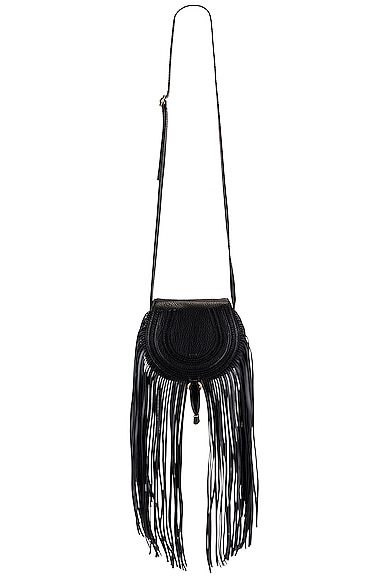 Chloe Small Marcie Fringe Saddle Bag in Black FWRD