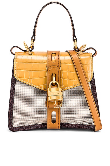 Small Aby Embossed Croc and Canvas Shoulder Bag