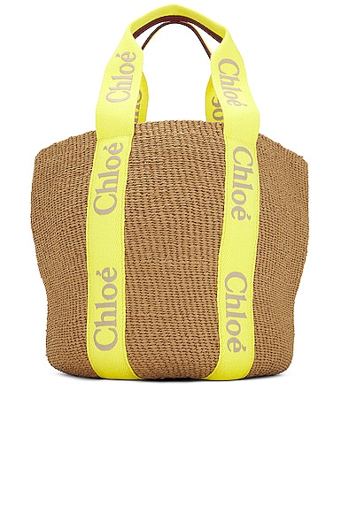 Chloe Large Woody Mifuko Tote Bag in Yellow & Beige | FWRD
