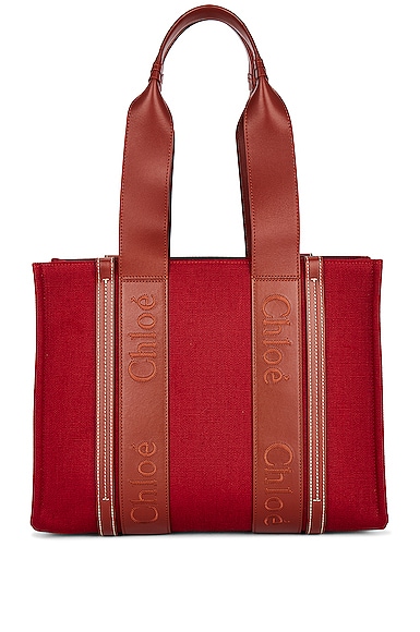Chloé Woody Tote Bag In Dark Red