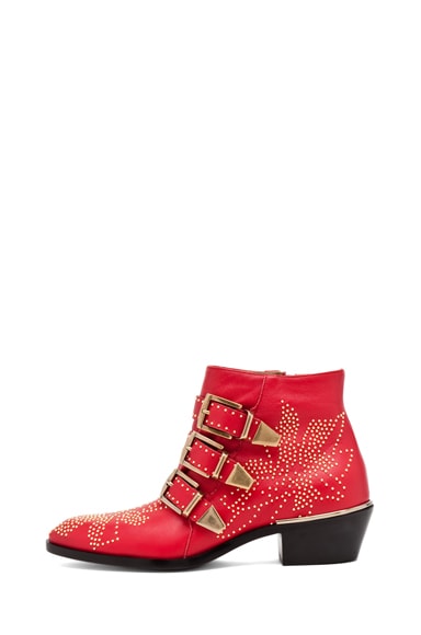 Chloe Susanna Leather Studded Booties in Red | FWRD