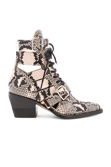 Rylee Python Print Leather Lace Up Buckle Boots