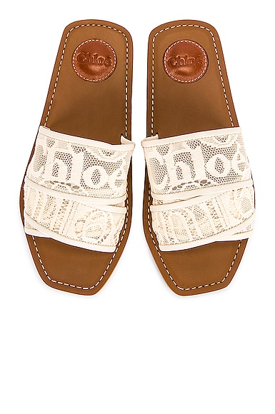 Chloe Woody Lace Slides in Ivory