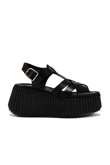 Ann Demeulemeester Leather Platform Sandals in Black FWRD