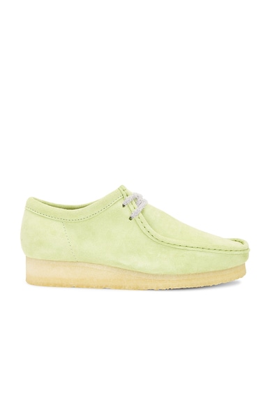 Shop Clarks Wallabee Boot In Pale Lime Suede