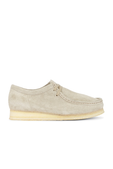Shop Clarks Wallabee Boot In Pale Grey Suede