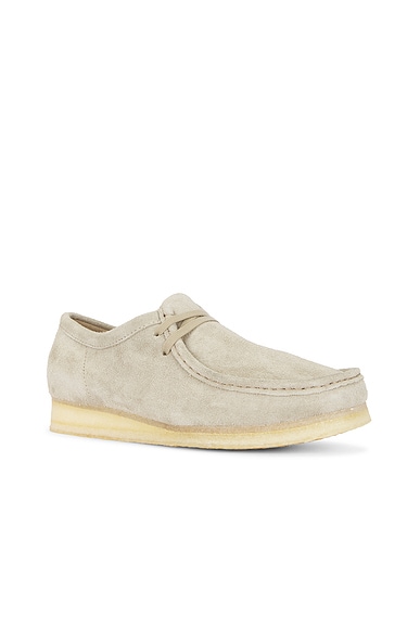 Shop Clarks Wallabee Boot In Pale Grey Suede