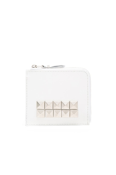 Studded Leather Zip Wallet in White