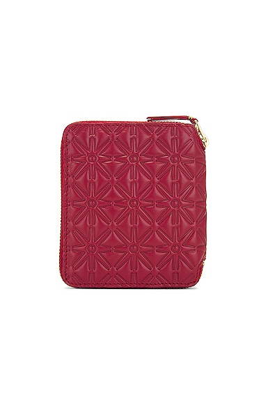 Shop Comme Des Garçons Embossed Leather Zip Wallet In Red